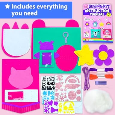 KRAFUN My First Sewing Kit for Beginner Kids Arts & Crafts, 7 Easy DIY Projects of Stuffed Animal Dolls and Plush Pillow Craft, Instructions & Felt, Gift for Girls, Boys, Learn to Sew, Embroidery - Image 2