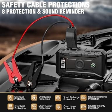 Portable Car Jump Starter with Air Compressor, 150PSI 4000A Battery Jump Starter (8.0 Gas/6.0L Diesel), 12V Jump Box Car Battery Jumper Starter with Large LCD Display, Lights,Compass - Image 4