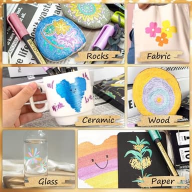 Betem Metallic Paint Markers, 10 Colors Acrylic Paint Markers for Black Paper, 2mm Medium Tips Metallic Glitter Pens for Scrapbooking, Rock Painting, Greeting Cards, Photo Albums, DIY Art Crafts - Image 5