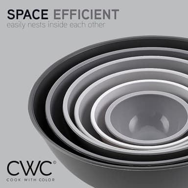 COOK WITH COLOR Plastic Nesting Mixing Bowls Set - 12 Piece includes 6 Prep Bowls and 6 Lids, Microwave Safe (Gray Ombre) - Image 5