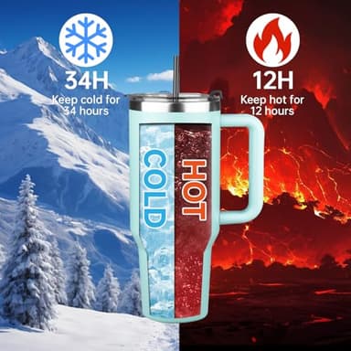StarSpeed 40 oz Tumbler with Handle and Straw Lid | Stainless Steel Water Bottle Travel Mug Reusable Insulated Cup With Lid And Straw, Keep Cold Heat and Ice for Hours(40oz,Dew) - Image 2