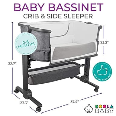 KoolerThings Baby Bassinet, Bedside Sleeper for Baby, Easy Folding Portable Crib with Storage Basket for Newborn, Bedside Bassinet, Comfy Mattress/Travel Bag Included (Bassinet) (Grey) - Image 3