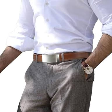 Coipdfty Men's Belts Leather Ratchet Belt Dress Belts for Men Adjustable Belt for Casual Jeans (Silverplate-brownbelt, 31"-36" Waist Adjustable) - Image 5