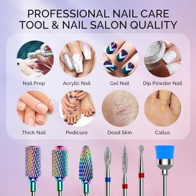 MelodySusie Nail Drill Bits Set, 7pcs Tungsten Carbide Diamond Nail Drill Bits for Acrylic Nails Poly Gel Cuticle Remove, 3/32'' Professional Nail Bits for Nail Drill Efile, Manicure Pedicure Tools - Image 7