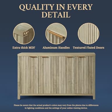 OAKHAM HOME Fluted Sideboard with Storage 4 Doors Buffet Cabinet Large Modern Credenza Accent Console Cabinets with Adjustable Shelves for Living Room Kitchen Hallway, Natural - Image 5