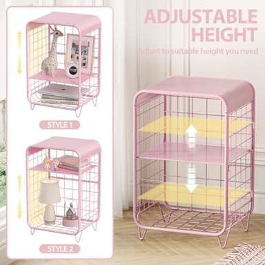 APEXCHASER Cute Kids Pink Nightstand,Metal Side Table,3 Tier End Table with Storage,Vintage Bedside Table,Girls Bedroom Furniture for Living Room,Bedroom,Dorm - Image 6