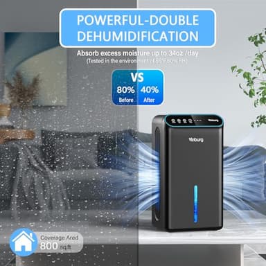 Dehumidifier for Home, Dehumidifier for Basement with 85 OZ Big Water Tank, (800 sq.ft.) Small Dehumidifier with Drain Hose for Bedroom Bathroom with Auto Shut Off, Timer, 7 Colors LED (Black) - Image 3