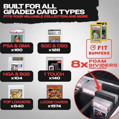 VALUN SLABPRO 160+ 4 ROW Graded Card Storage Box; Durable Sports, PSA Card Storage Box - Organizer Slab for Your Collection - For Baseball, Football, TCG, MTG Cards - Top Loader Design - Image 4