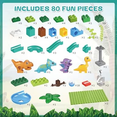 Marble Runs Dinosaur Adventure with Gravity Hammer and Building Tracks, 80 Pieces Compatible Construction Toys Interactive Ball Tracks Maze Game for Kids Ages 3 4 5 6 7 8 Years (Dinosaur Marble Run) - Image 9