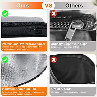 Andyer Fireproof Document Bag with Money Bag - 2 Pack 13.4" x 10" and 11" x 6" Waterproof Fireproof Money Bag for Cash, Small Fireproof Safe Pouch, Fire Proof Bag for Documents/Valuables with Zipper - Image 4