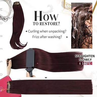 Moresoo Burgundy Clip in Hair Extensions Dark Red Hair Extensions Clip ins Straight for Women Double Weft Wine Red Remy Human Hair 16 inch 120g/7pcs - Image 7