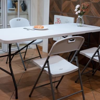 Folding Table 6FT HDPE 6 Foot Foldable Table Portable Banquet Surface Fold-in-Half Desk Utility for Working Meeting Parties, Picnic, Camping, Weddings, Catering, Garden Dining-White - Image 8