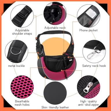 YUDODO Pet Sling Carrier for Small Dogs & Cats – Hands-Free Puppy Carrier with Safety Hook, Large Zipper Pocket, Soft Breathable Mesh, Adjustable Strap & Reflective Strip (Pink 3.0 M) - Image 4