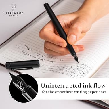 Ellington Pen Luxury Fountain Pen Set - Fountain Pens For Writing - Smooth Medium Nib - Includes Refillable Ink Converter, 3 Ink Cartridges, Gift Box - Calligraphy, Journaling, Sketching (The Stealth) - Image 4