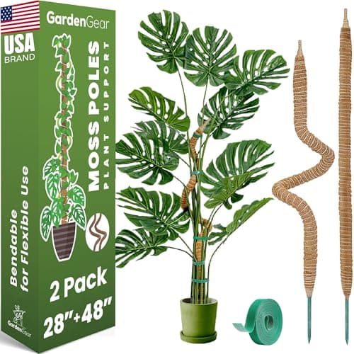2 Pack 48" and 28'' Bendable Moss Pole Monstera Plant Support for Climbing Indoor Plants - Stakes for Potted Climbers - Tall Sticks Indoor Trellis for Houseplants - Accessories for Monstera Pot - Image 1