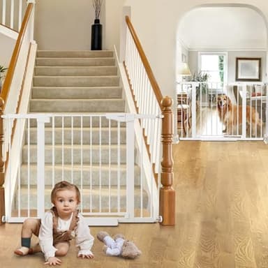 Cumbor 2 Pack 29.7-46" Baby Gate for Stairs, Mom's Choice Awards Winner-Auto Close Dog Gate for doorways, Easy Install Pressure Mounted Pet Gates indoor, Easy Walk Thru Wide Safety Gate for Dog, White - Image 3