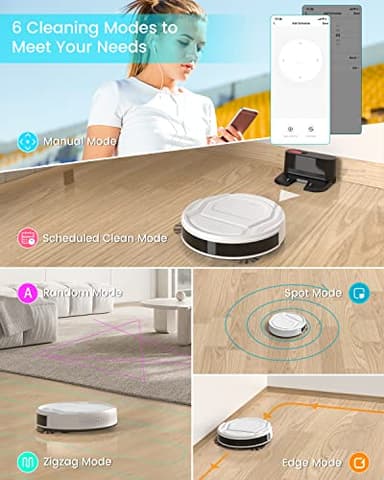 Lefant M210 Pro Robot Vacuum with 2200 Pa Powerful Suction, 6 Cleaning Modes, 120 Mins Runtime, Quiet, Self-Charging, Voice Control, Ideal for Pet Hair and Hard Floor, White - Image 3