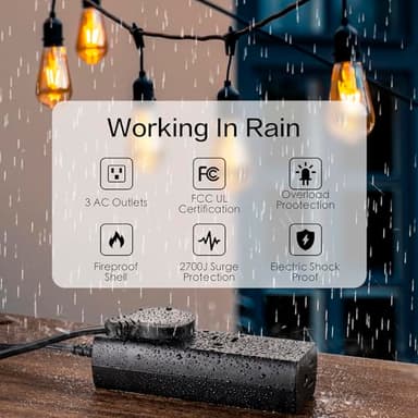 Outdoor Power Strip Weatherproof, 10FT Heavy Duty Outdoor Extension Cord - 3 Outlets - Waterproof Surge Protector, Shockproof Overload Protection Electrical Outlet, Industrial/Home Power Strip - Image 6