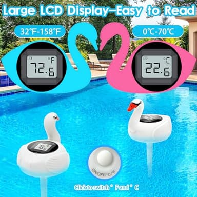 KingSom Digital Pool Thermometer,Solar Pool Thermometer Floating Easy Read with Colorful Swan Light,Floating Pools Thermometers with Large LCD Screen and String,Pond Water Temperature Thermometers - Image 4