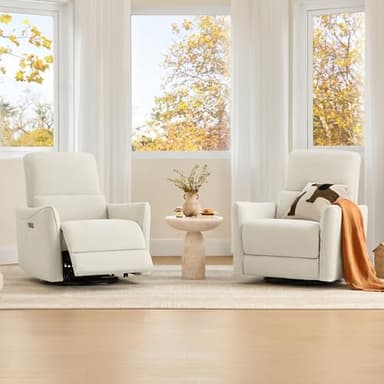 CHITA Power Recliner Chair Swivel Glider, FSC Certified Upholstered Living Room Nursery Reclining Sofa Chair with Lumbar Support, Linen - Image 6