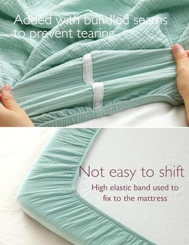 Momcozy Muslin Standard Fitted Crib Sheets, 52"x28", 2 Pack Soft Breathable Natural Cotton Baby Mattress Sheet, 360° Mattress Wrapping No Slip Boys Girls Neutral Toddler Bed Sheet, Crisp Green Grey - Image 4
