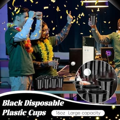Dualshine 100 Pack Black Plastic Cups 16 oz, Disposable Cups for Party, Heavy Duty Drinking Cups, Halloween Cup for Wedding Birthday Beer Taste Serving Snack Sample Tastings Barbecues Picnic - Image 3