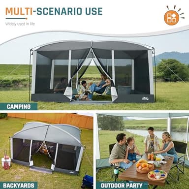 Screen House Tent 13x9ft Screen Room Mesh Gazebos w/ 2 Magnetic Doors, Included Projection Screen, Camping Tent Screened Canopy Shelter for Outdoor Patios Backyards Activities (Gray) - Image 8