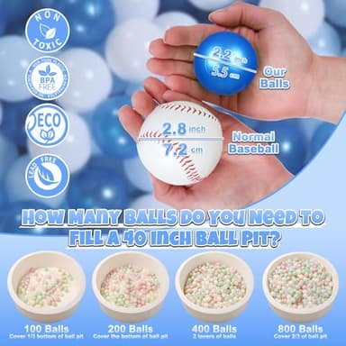 GOGOSO Ball Pit Balls for Toddler, Baby Plastic Playballs Kids Soft Pastel Pelotas Non-Toxic BPA-Free Pearl Blue+Light Blue+White 100 Balls - Image 2