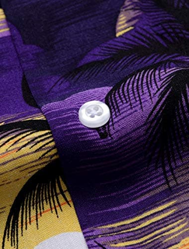 Alimens & Gentle Hawaiian Shirt for Men Summer Beach Casual Short Sleeve Button Down Shirts Printed Tropical Vacation Shirts Purple - Image 5