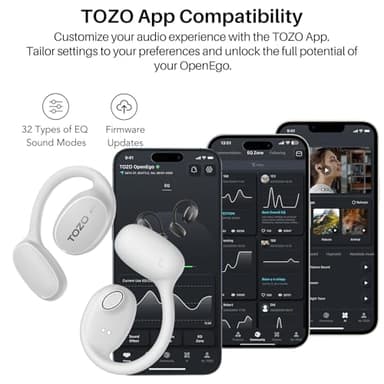 TOZO OpenEgo True Wireless Open Ear Headphone, 5.3 Bluetooth Sport Earbuds with Earhooks for 80H Playback with Digital Display, 32 EQ Modes Dual Mic Clear Call Sweat-Proof for Running Workout White - Image 7