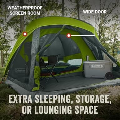 Coleman Skydome Camping Tent with Screened Porch & 5-Minute Setup, Weatherproof 4/6/8 Person Tent with Rainfly & Carry Bag, Made of PFAS-Free Materials - Image 6