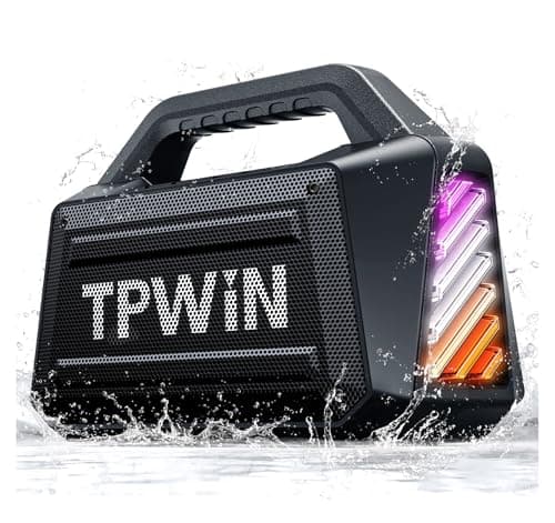TPWIN Bluetooth Speaker - 80W Loud Rugged Outdoor Speakers, IPX6 Waterproof, 20H Playtime, Deep Bass, Lightshow, TWS, BT 5.3 Wireless, Portable for Travel Hiking Camping Beach Pool - Black