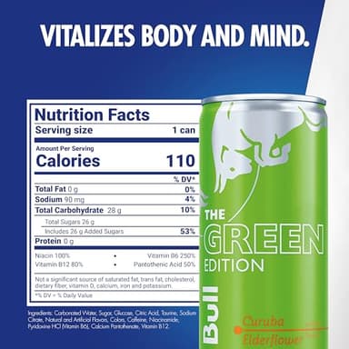 Red Bull Green Edition Energy Drink, Curuba Elderflower, with 80mg Caffeine plus Taurine & B Vitamins, 8.4 Fl Oz, Pack of 24 Cans - Image 5