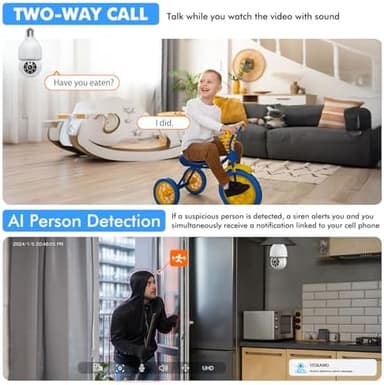 E27 Light Bulb Security Camera Outdoor - 3MP FHD Wireless Home Baby Monitor, WiFi Indoor Garage Surveillance with Night Vision, 2-Way Audio, PIR Mothion Detection and Alerts, Compatible with Alexa - Image 7