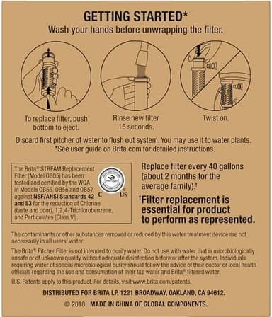 Brita Stream Pitcher Water Filter for Pitchers and Dispensers, BPA-Free, Replaces 1,800 Plastic Water Bottles a Year, Lasts Two Months or 40 Gallons, Includes 2 Filters - Image 6