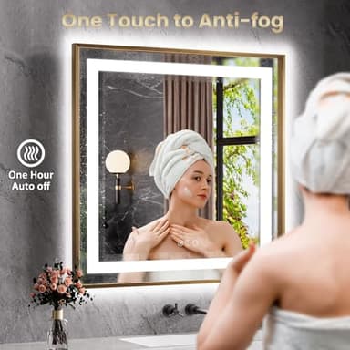 Amorho 60"x 36" Gold LED Bathroom Mirror, Metal Framed Mirror with Front Light and Backlit, Stepless Dimmable, Anti-Fog, Shatter-Proof, Memory, 3 Colors - Image 5
