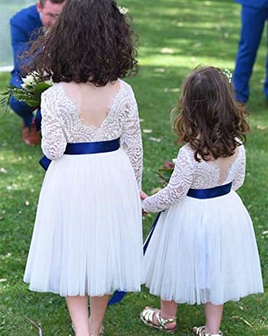 Girl Toddler Full-Length Straight Tulle Tutu Lace Back Party Flower Girl Dress (6-7 Year, White Short) - Image 7