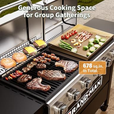 Brand-Man Griddle Grill Combo 6-Burner, 2 in 1 Versatile Propane Gas Grill and Griddle with Double Stainless Steel Lids, BBQ Combo for Outdoor Kitchen & Backyard Barbecue Cooking - Image 3