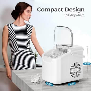 Countertop Ice Maker Machine, 8 Ice Cubes in 6 mins, 26lb/Day Ice with 2 Sizes- Portable Mini, Energy Saving & Basket/Scoop for Home/Party/Travel/Camping/Bar,White - Image 7