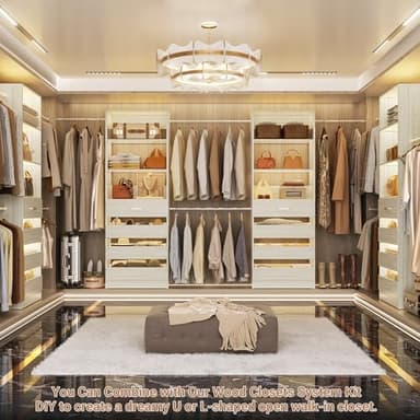 Aheaplus Closet System, 6-15Ft Closet Organizer with 8 Wooden Drawers, Wood Closet Organizer System with Tower, Walk-in Closet Organizer Wardrobe Garment Clothes Rack with 4 Hanging Rods, White Oak - Image 2