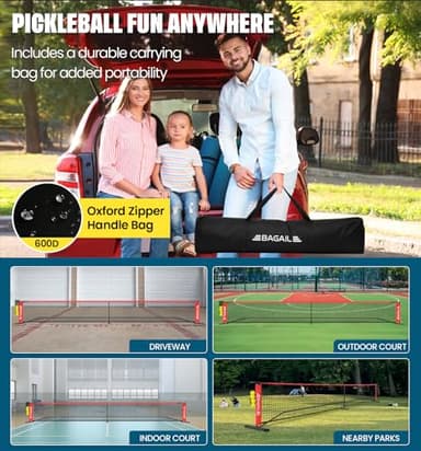 BAGAIL Portable Pickleball Net Set, 22 FT Regulation Size Pickle Ball Net with Ball Collector, Carry Bag, Easy Setup for Outdoor Indoor Driveway - Red - Image 7