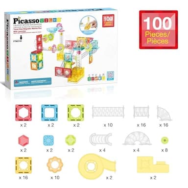 PicassoTiles 100pc Magnetic Marble Run Travel Size Tile Blocks Construction Kids Toy Set On The Go Mini Magnet Tiles Marbles Playset for Race Track Building Block STEM Learning Kit Boy Girl 3+ PTMG100 - Image 3