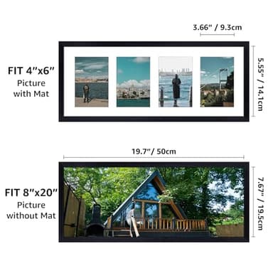 EYMPEU 4x6 Four Opening Picture Frame with Mat or 8x20 Frame without Mat, Black 4 Pciture Frame Collage for 4 x 6 Photo, Horizontal or Vertical Display for Wall, Black 4 Opening 1 Pack - Image 3