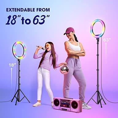 TODI 12" RGB Ring Light with 63" Tripod Stand, 3 CCT Mode and 39 Color Mode Selfie RingLight with Stand, 2-in-1 LED Ring Light with Selfie Remote, for Makeup, Live Stream - Image 4