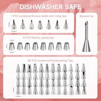 Cake Decorating Kit,137pcs Cake Decorating Supplies with Cake Turntable for Decorating,Pastry Piping Bag,Russian Piping Tips Baking Tools, Cake Baking Supplies for Beginners(Light Pink) - Image 2