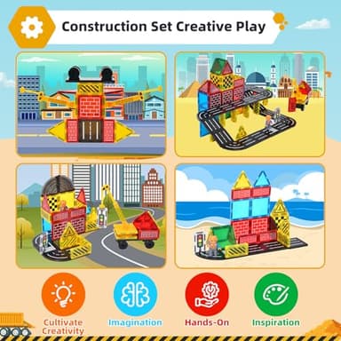 Magnetic Tiles Road Set - City Construction Building Toys, Magnetic Blocks with Extendable Crane and Car,Kids Toys for Boys & Girls Ages 3+, Creative Kids Games Gifts - Image 2