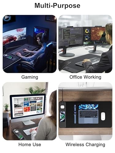 TopMade Wireless Charging Mouse Pad, Waterproof Gaming Mousepad with Ultra-Smooth Surface, Non-Slip Base, 31.5"x15.75" XXL Large Desk Pad, Classic Black Computer Desk Mat for MacBook, PC, Laptop - Image 8