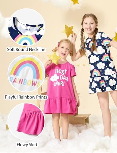 PATPAT Baby Girl Rainbow Multipack Dresses Toddler Girl Short Sleeve Floral Cloud Skater Dress 18-24 Months - Image 2