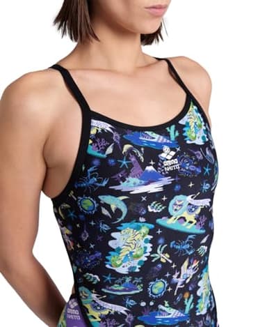 ARENA Fun Planet Capsule Collection Women's Super Fly Back Sports Swimsuit Athletic One Piece Durable Training Ladies Bathing Suit, Black Multi/Black, US Size 36 - Image 3