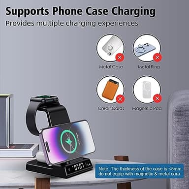 Wireless Charging Station, YiJYi 3 in 1 Watch Charger Stand with Digital Clock Suitable for iWatch SE/6/5/4/3/2/1,AirPods Pro, for iPhone 16/15/14/13/12/11 Pro Max/XS/XR/X/8/Samsung S23/S22/S21 - Image 7